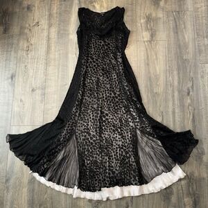 KOMAROV S Black Sheer Leopard Print Beaded  Maxi Slip Dress Fairy Grunge Gothic